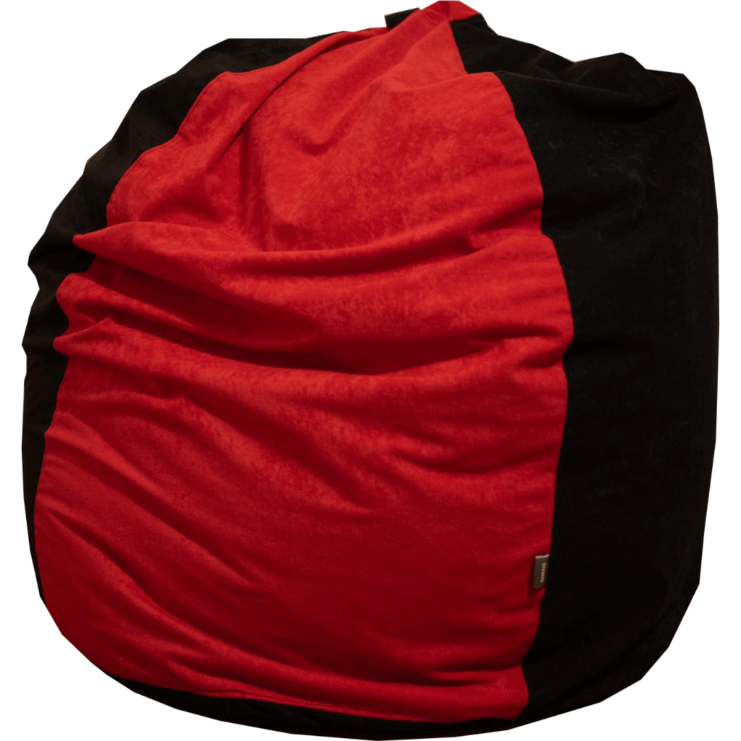 Two tone black and red bean bag.